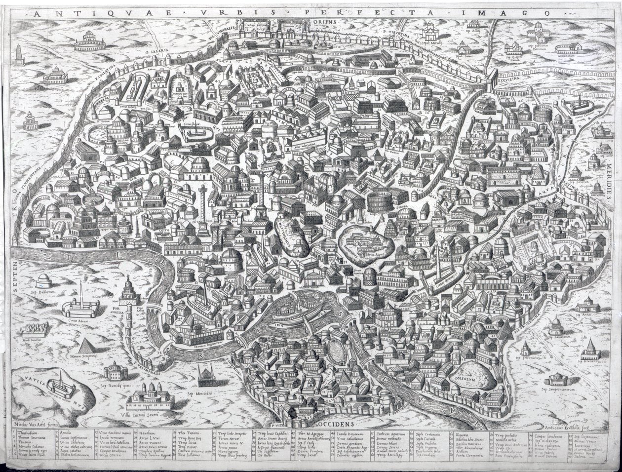 Antiquae Urbis Perfecta Imago, kort over Rom, ca.1600 af Ambrogio Brambilla