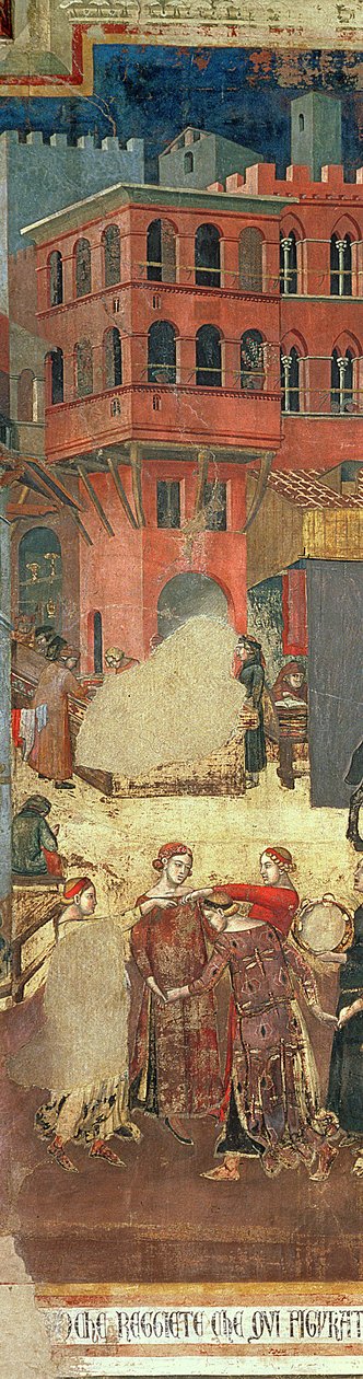 God regering i byen, 1338-40 detalje af 57868 fresco af Ambrogio Lorenzetti