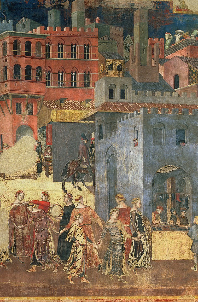 God regering i byen, 1338-40 detalje af 57868 fresco af Ambrogio Lorenzetti