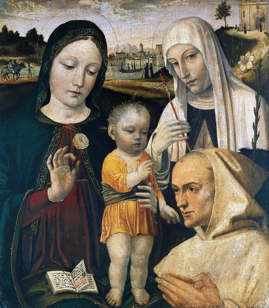 Madonna og barn, den hellige Katarina af Siena og en karteusisk munk, ca. 1490. af Ambrogio Bergognone