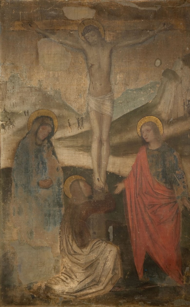 Korsfæstelsen med Jomfru, Johannes og Magdalen, 1470-1523. af Ambrogio Bergognone