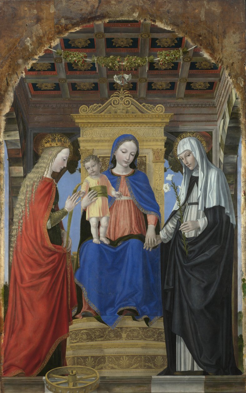 Jomfruen og barnet med den hellige Katarina af Alexandria og den hellige Katarina af Siena, ca. 1490 af Ambrogio Bergognone