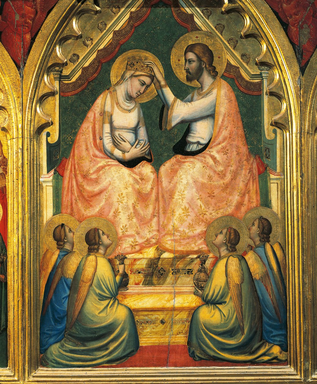 Jomfruens kroning (tempera på panel) af Ambrogio Bondone (workshop) Giotto