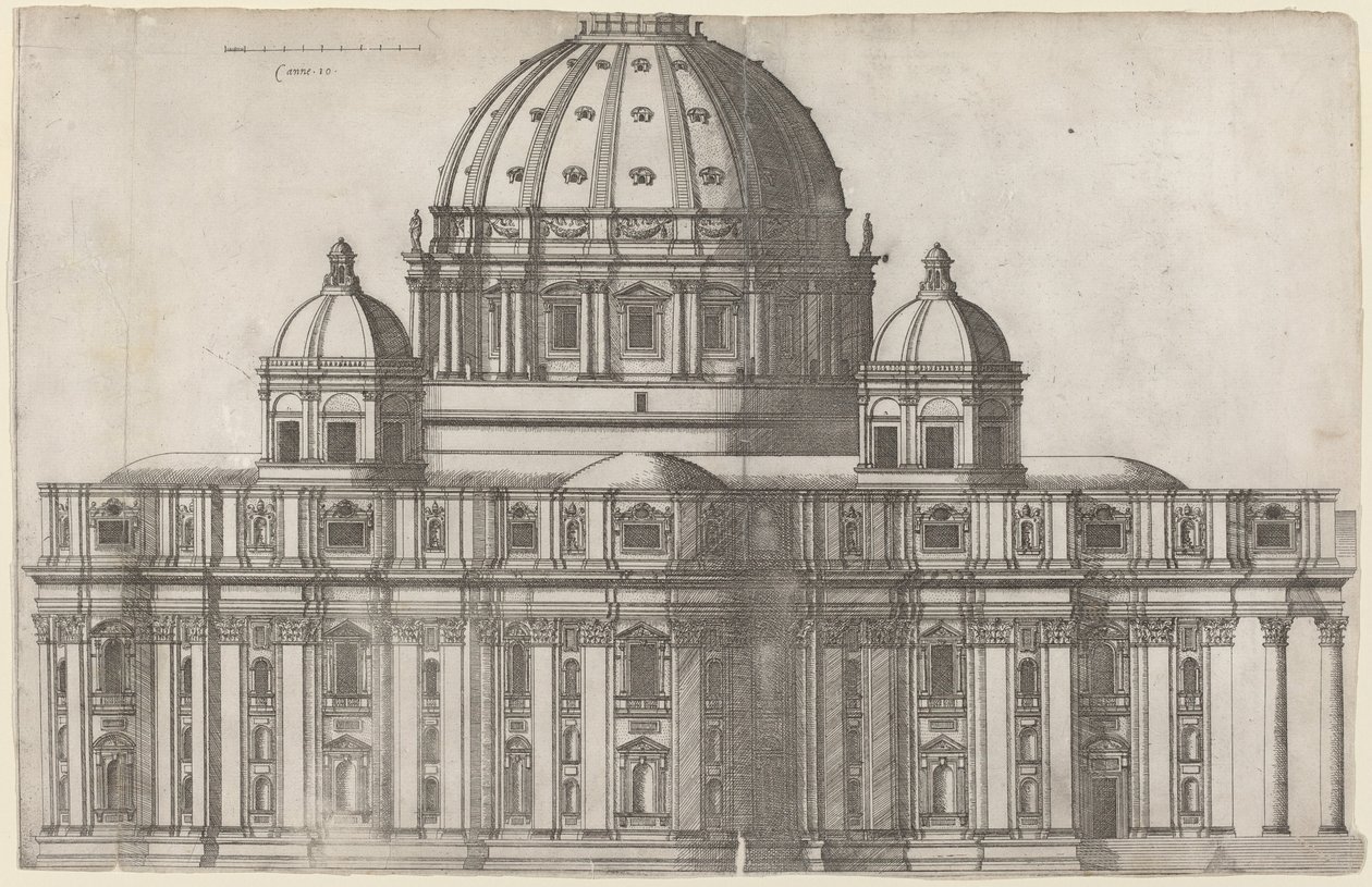 Længdeudsigt over Peterskirken, Rom af Ambrogio Brambilla, after Michelangelo