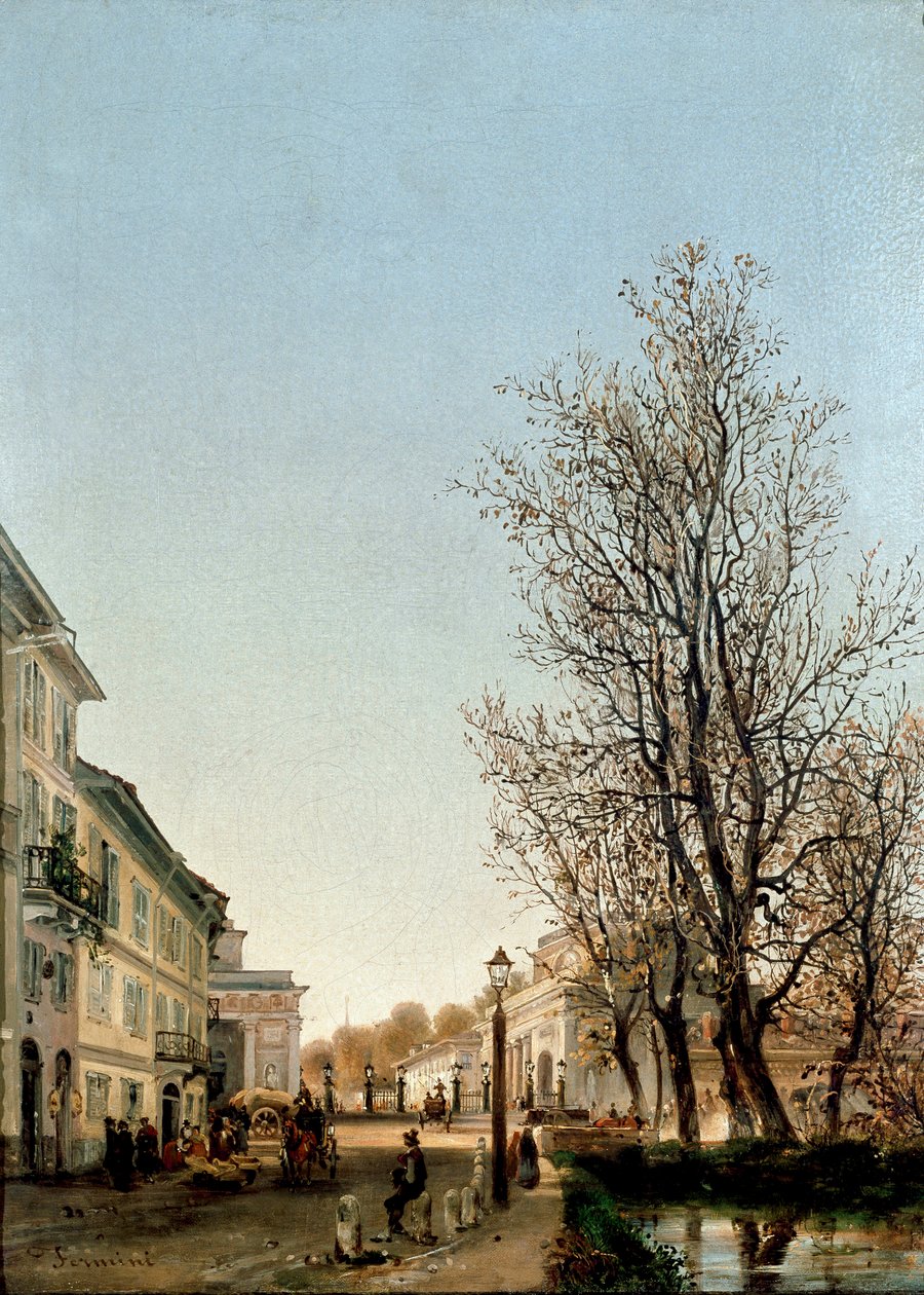 Udsigt over Porta Venezia-området, Milano (maleri, ca. 1850) af Ambrogio Fermini