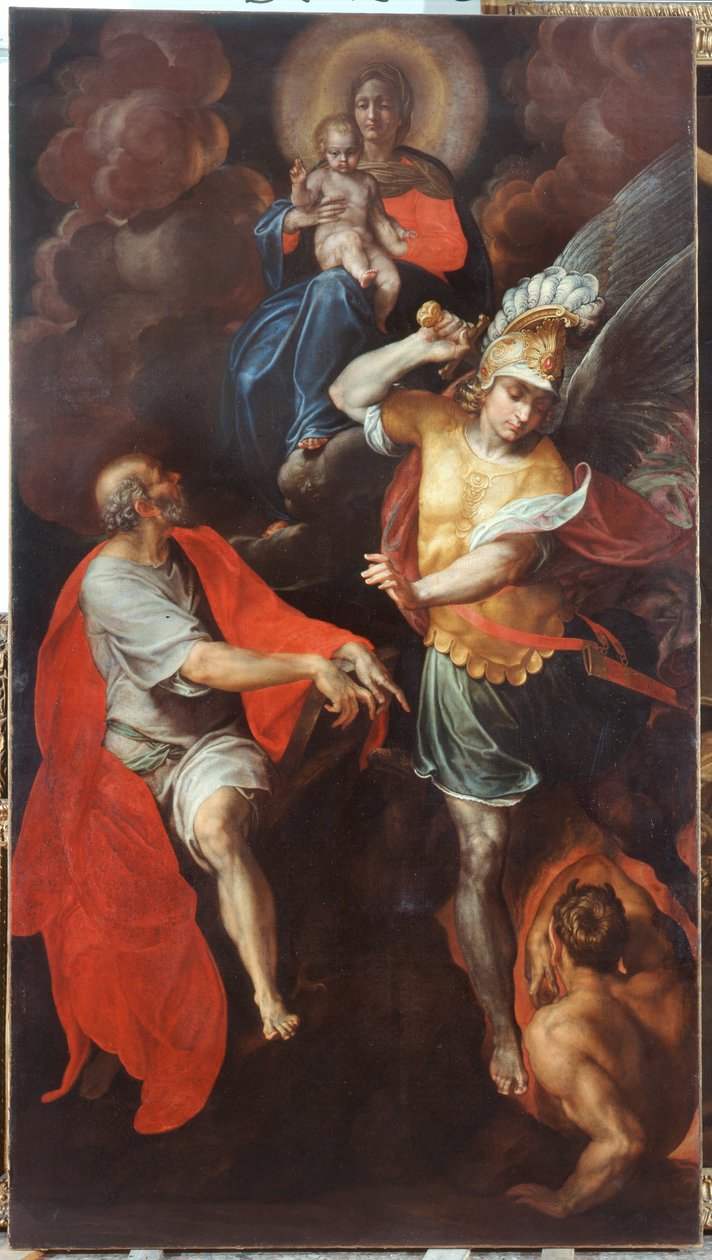 Madonna og Barn og Sankt Johannes Evangelisten og Sankt Michael af Ambrogio Giovanni Figino