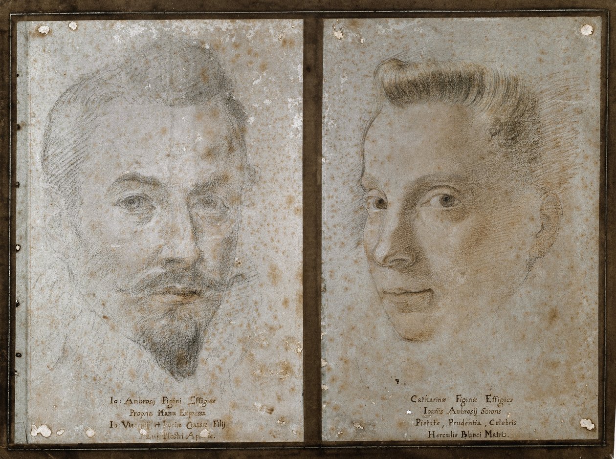 Selvportræt og portræt af malerens søster (Tegning af Ambrogio Giovanni Figino
