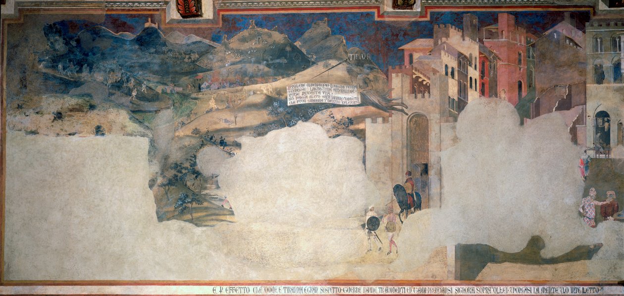 Allegory of Bad Government, detalje fra Sala della Pace i Palazzo Pubblico, Siena af Ambrogio Lorenzetti