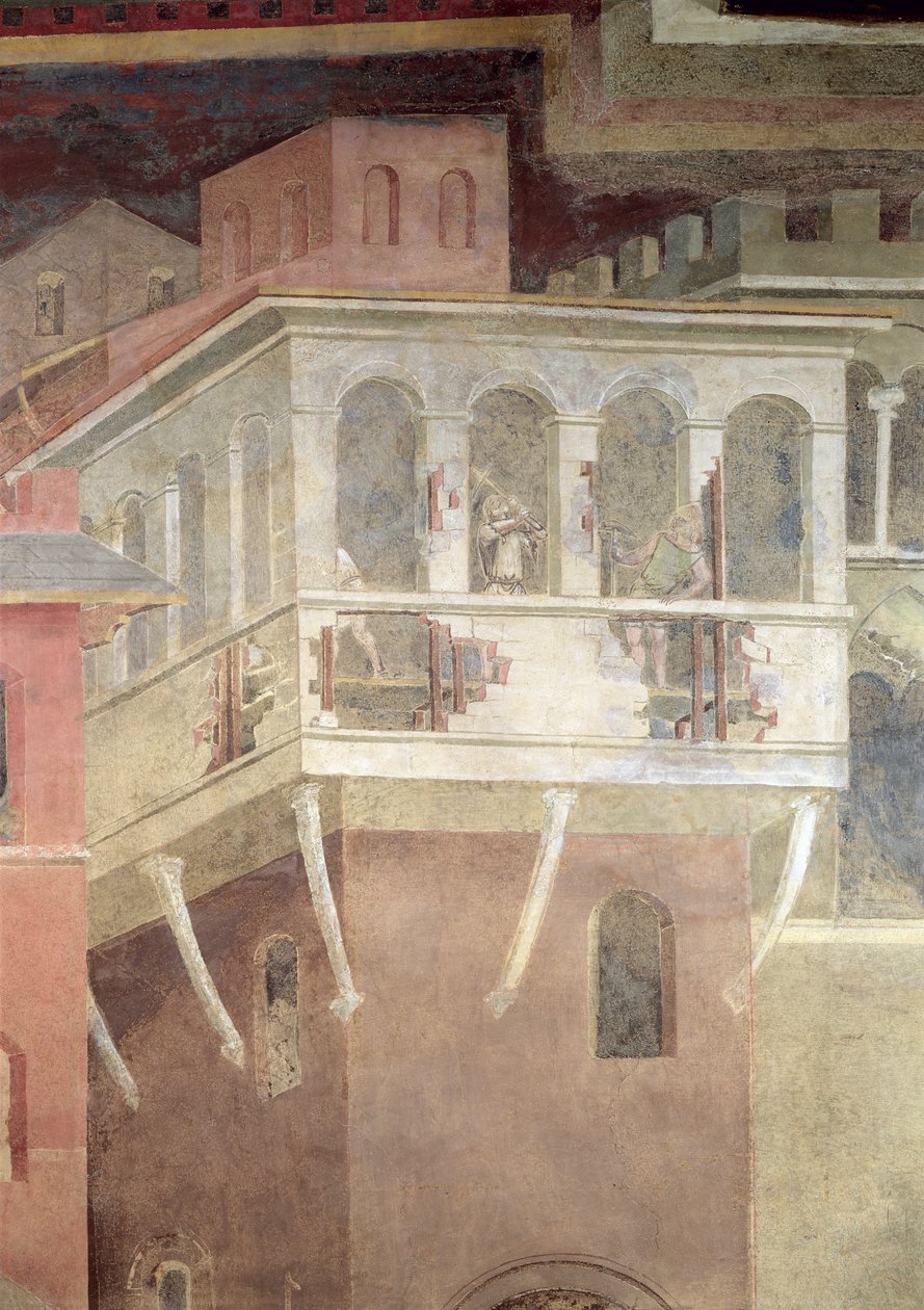 Allegory of Bad Government, detalje om nedrivningen af et hus af Ambrogio Lorenzetti