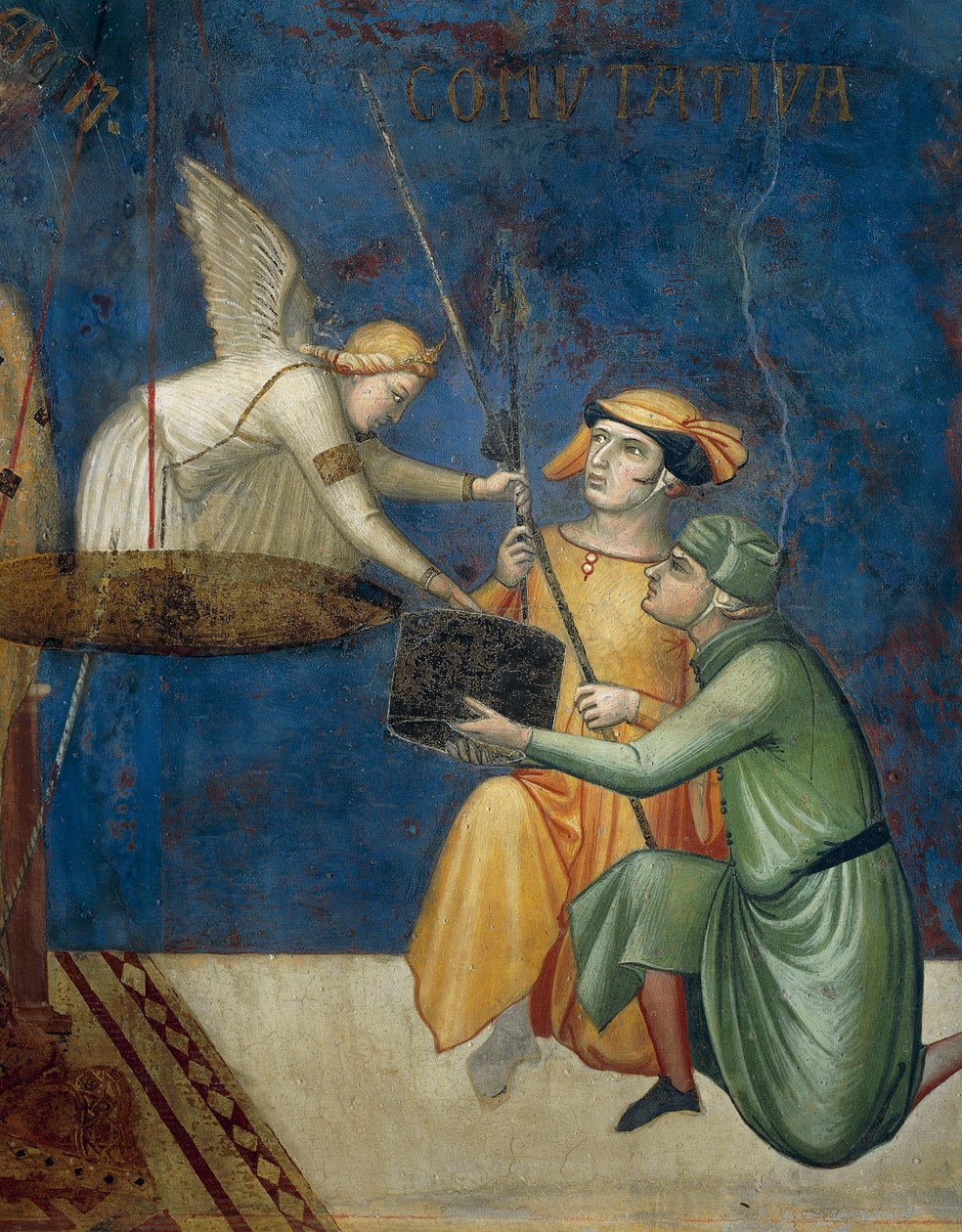 Allegori om god regering, kommutativ retfærdighed eller kommutativ straf, detaljer fra allegori og virkninger af god og dårlig regering på by og land af Ambrogio Lorenzetti
