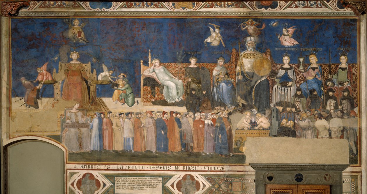 Allegory of Good Government Cyklus af fresker Allegory of the Good and Bad Government, 1338-1339 af Ambrogio Lorenzetti