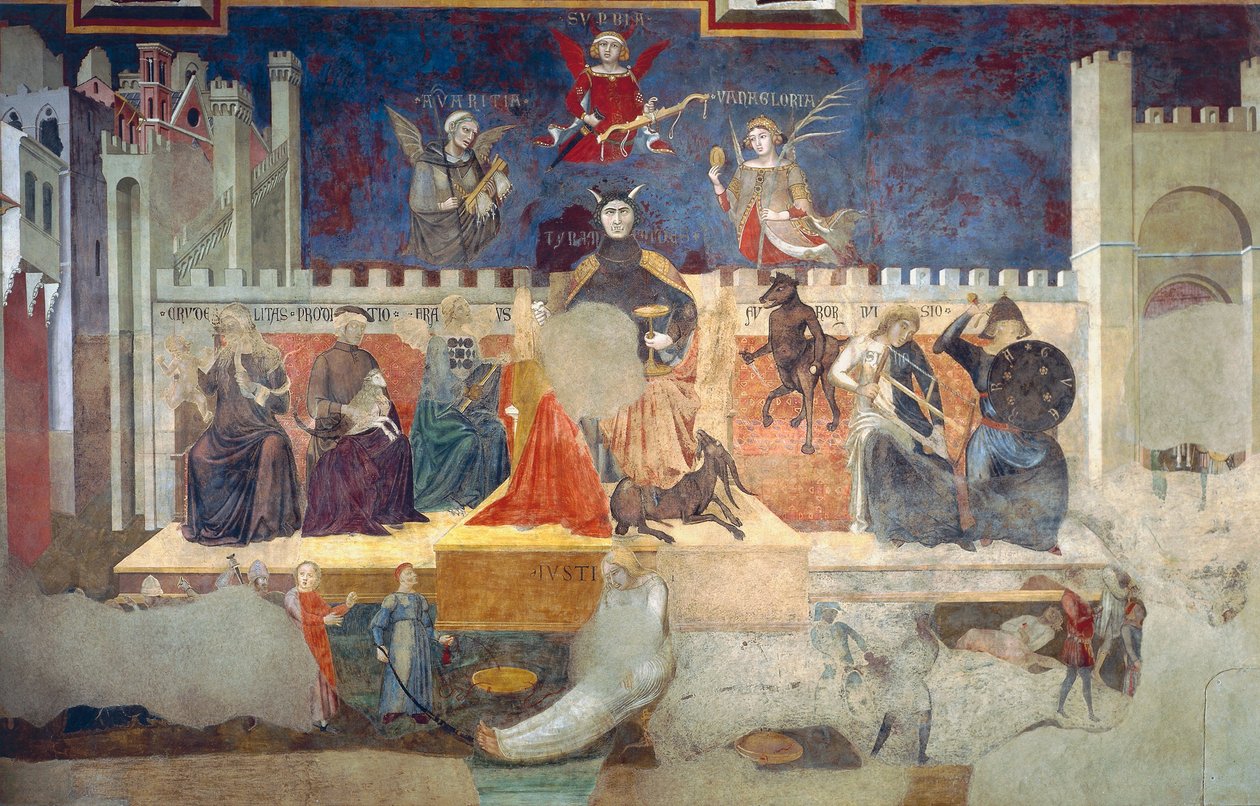 Allegori om dårlig regering, detaljer fra Allegories of Good and Bad Government og deres indvirkning på by og landskab af Ambrogio Lorenzetti