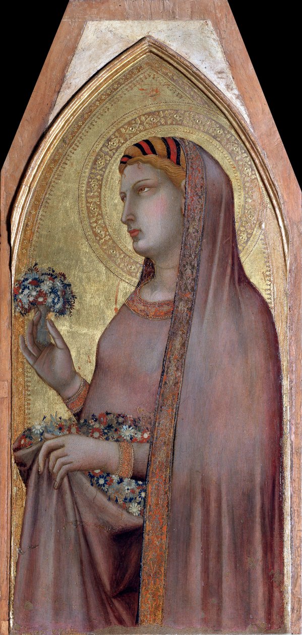 Dorothea fra Cæsarea eller Dorothea (fra Jomfru og Barn Polyptykon) - Detrempe på træ af Ambrogio Lorenzetti