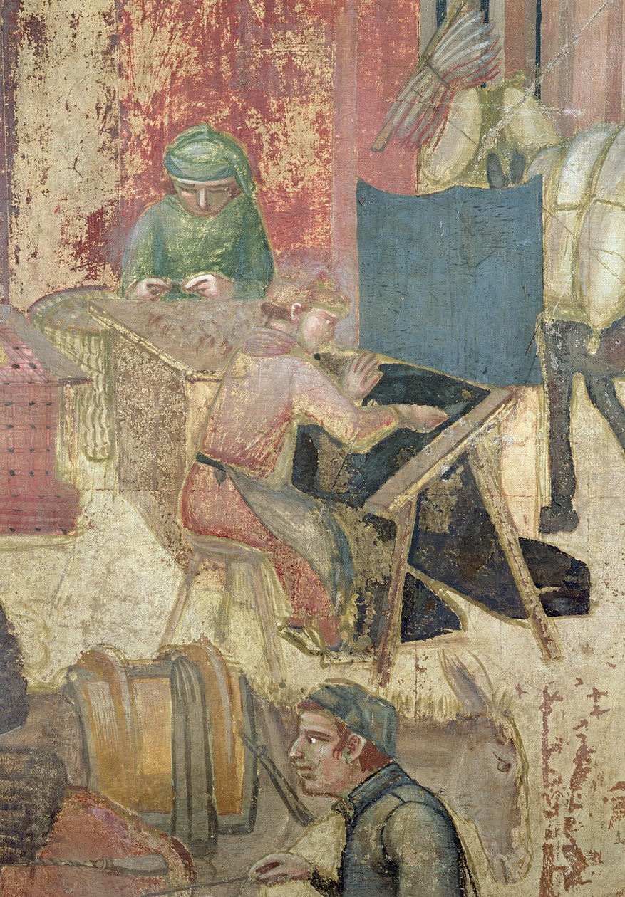 Virkninger af god regering i byen, detalje af vævere, 1338-40 af Ambrogio Lorenzetti