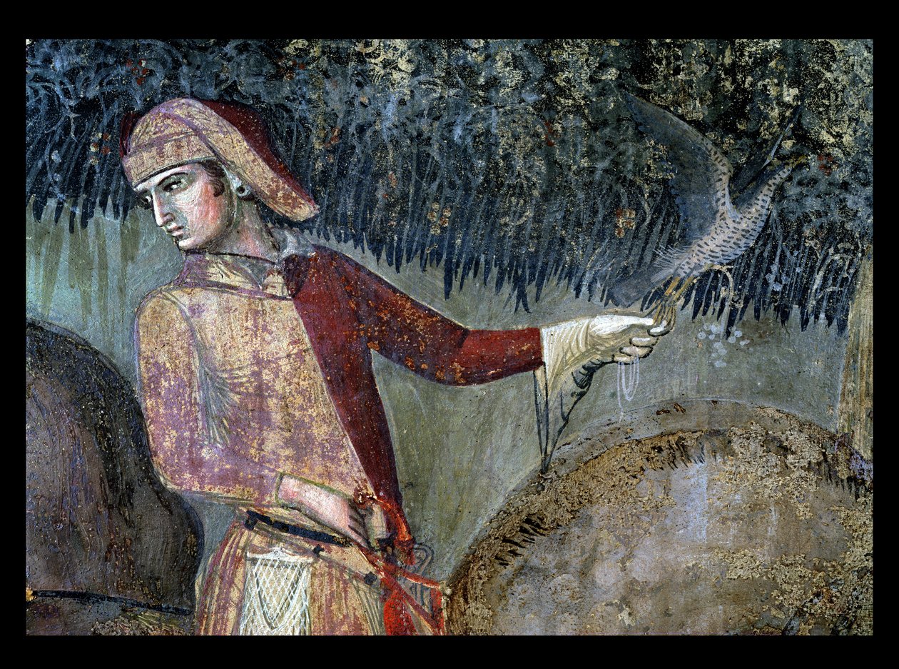 Virkninger af god regering på landet, detalje af en falkoner, 1388-40 af Ambrogio Lorenzetti
