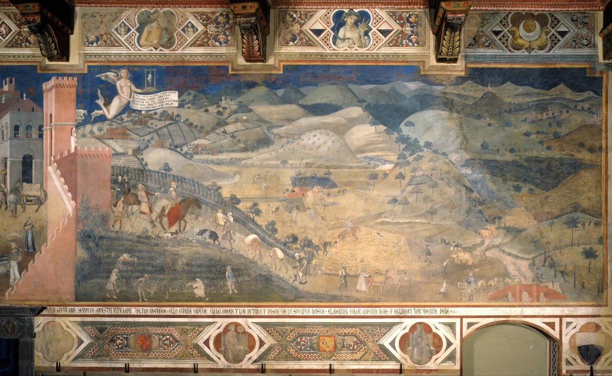 Virkningerne af god regering på landet Cyklus af fresker Allegorien om den gode og dårlige regering, 1338-1339 af Ambrogio Lorenzetti
