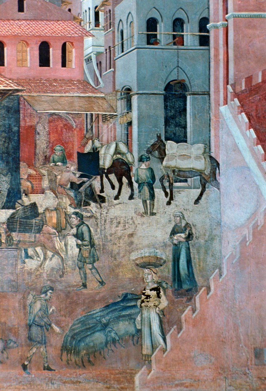 Virkninger af god regering på bylivet, detaljer, 1338-1340 af Ambrogio Lorenzetti