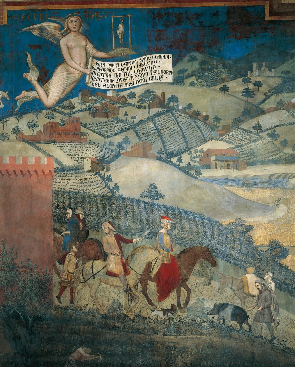 Effekter af god regering i landet, detaljer fra Allegory og virkninger af god og dårlig regering i by og land af Ambrogio Lorenzetti