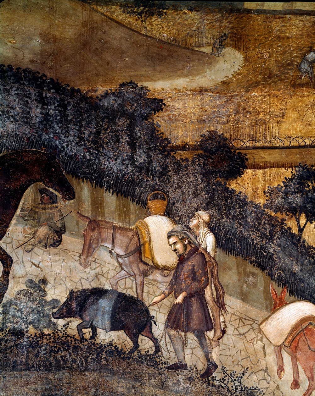 Bønder pløjer markerne. Detalje af virkningerne af god og dårlig regering på byen og landskabet. (Fresco af Ambrogio Lorenzetti