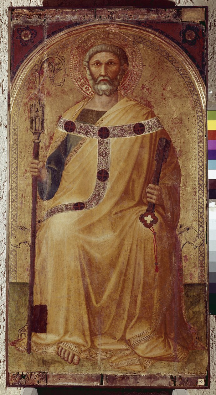 Sankt Peter. Maleri af Ambrogio Lorenzetti (1290-1348). Maling på træ. Roccalbegna (Grosseto), De hellige Peter og Pauls kirke af Ambrogio Lorenzetti