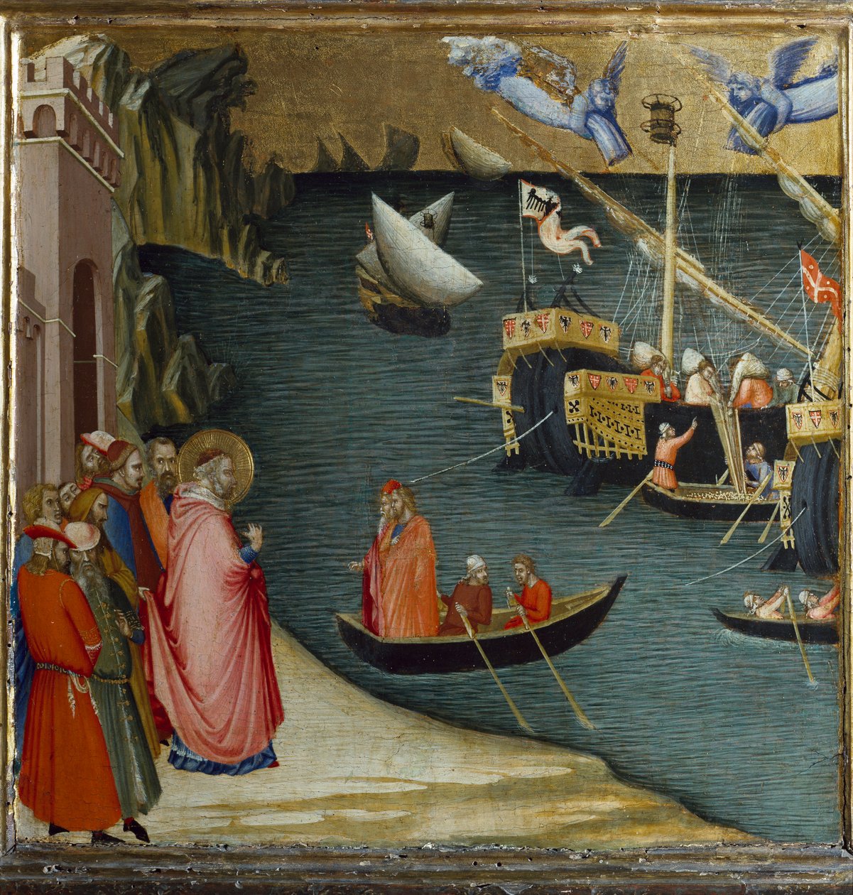 St Nicholas, biskop af Myra, redder et skib med en ladning hvede fra stormen. Scener fra St Nicholas
