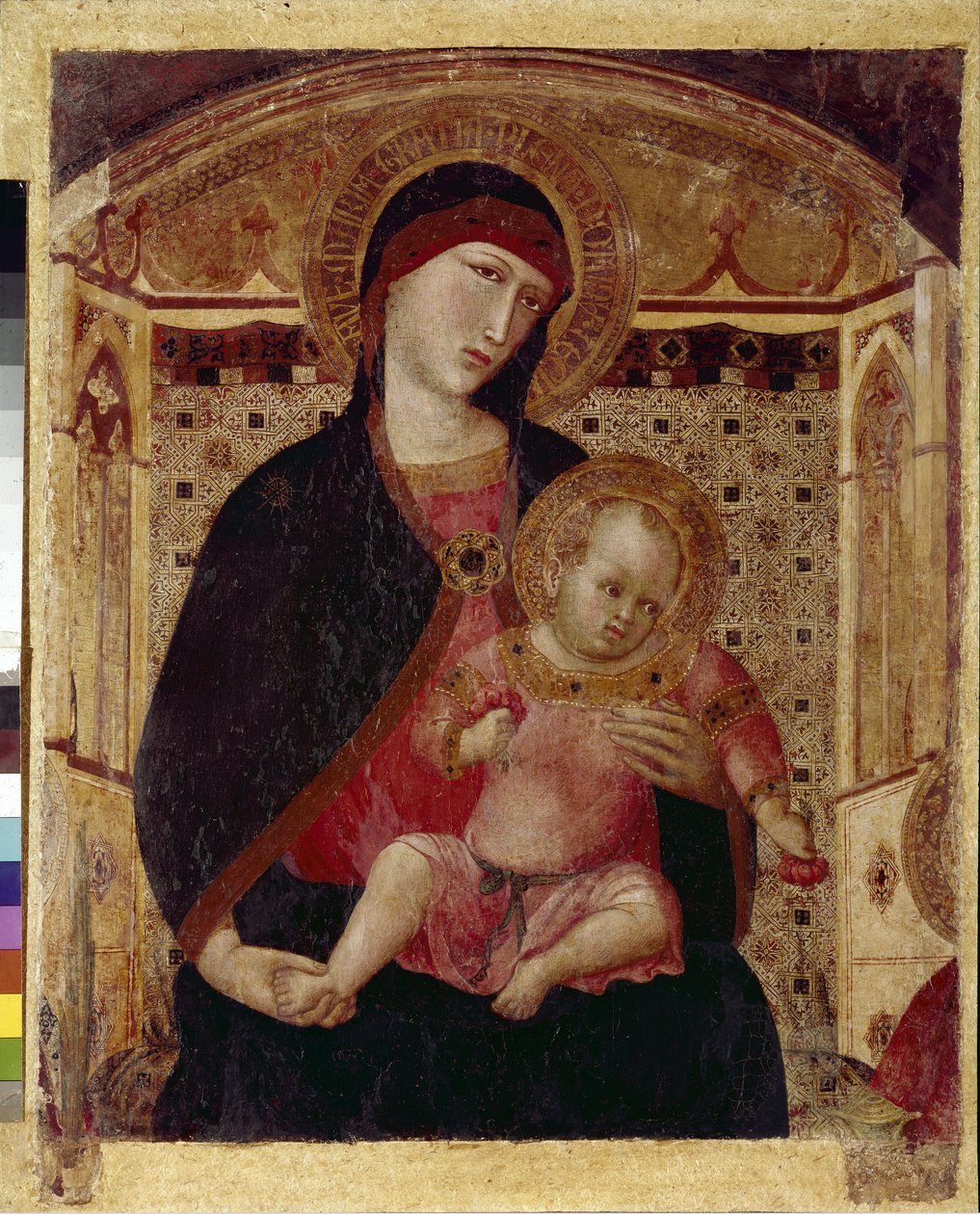Jomfruen og barnet - Central del af Jomfruens triptykon med St. Peter og St. Paul (tempera på træ af Ambrogio Lorenzetti