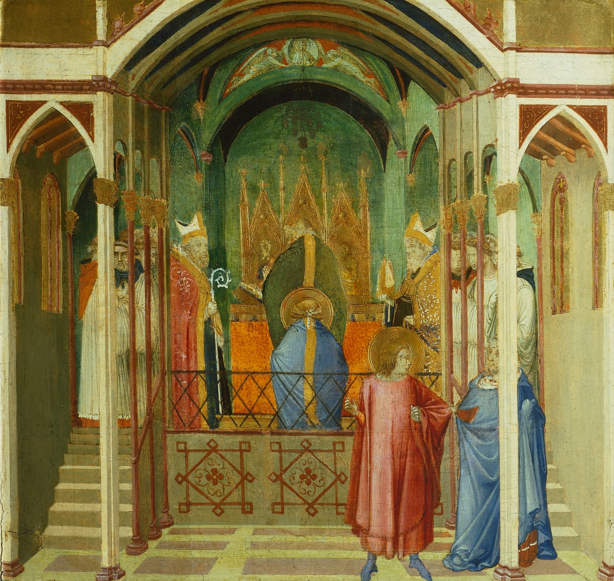 Indvielsen af Skt. Nicholas som biskop af Mira, detaljer fra mirakler af Skt. Nicholas af Bari, af Ambrogio Lorenzetti (1290-ca 1348), tempera på træ af Ambrogio Lorenzetti