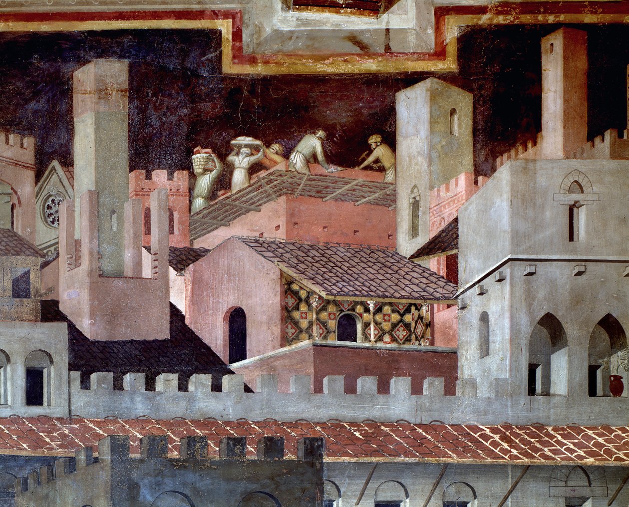 Virkningerne af god og dårlig regering på byen og landet. Detalje af virkningerne af god regering i byen - 1338-1340, Fresco af Ambrogio Lorenzetti