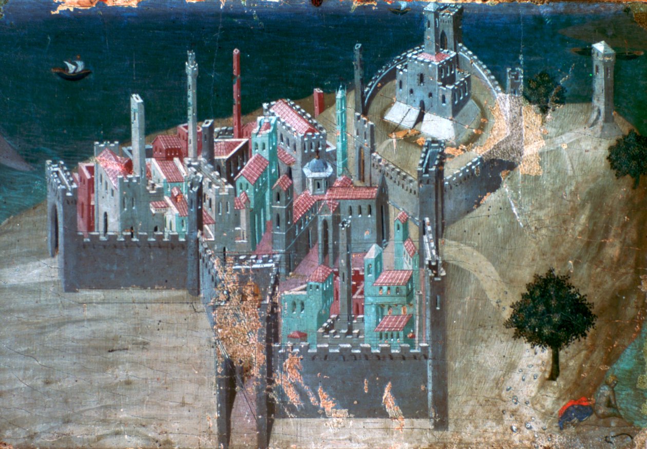 Udsigt over en kystby, c1300-1348 af Ambrogio Lorenzetti