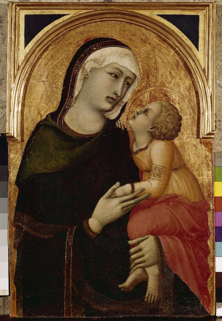 Jomfru og barn (tempera og bladguld på træ af Ambrogio Lorenzetti