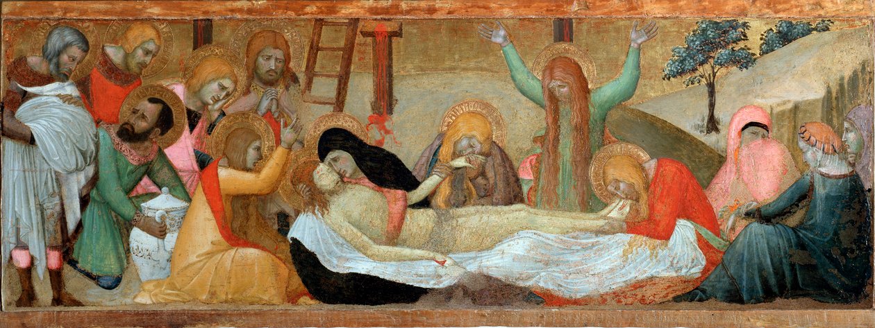 Pietaen (Predella af polytykonen Jomfru og Barn) - tempera og guld på panel af Ambrogio Lorenzetti