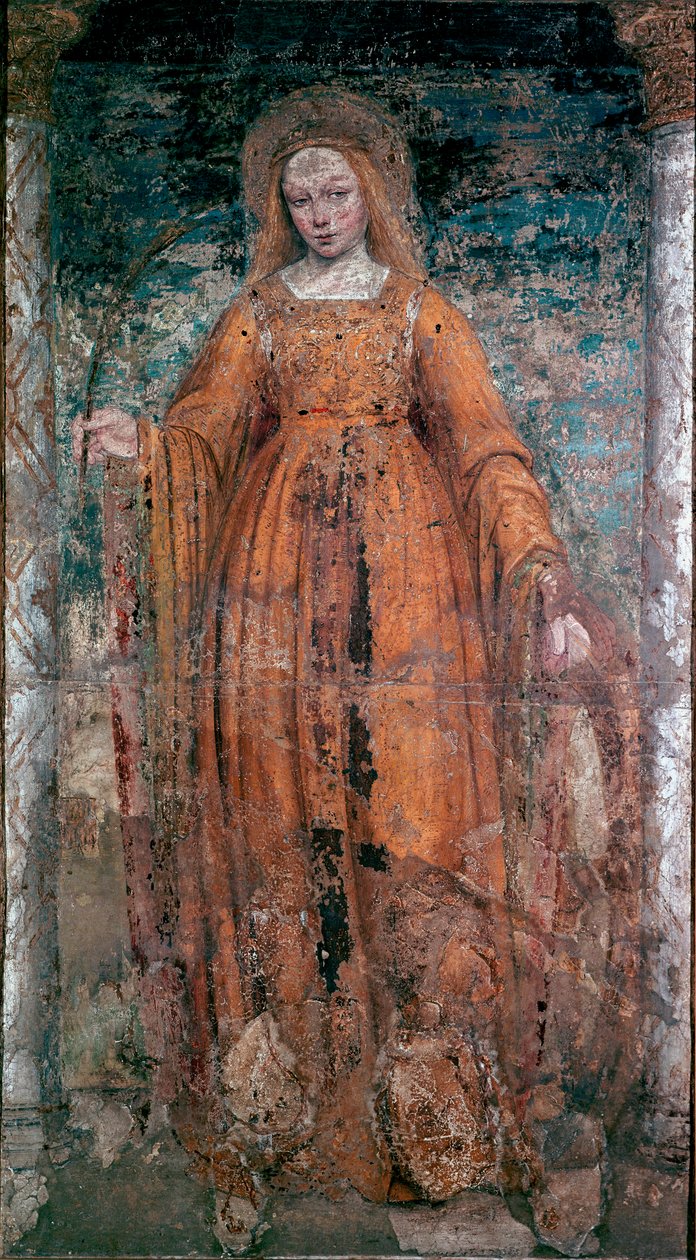 Sankt Katarina af Siena Fresco af Ambrogio da Fossano kaldet Bergognone (1460-1523). Dim.170x77 cm Milano, Brera Art Gallery af Ambrogio da Fossano (c.1460 1523) (attr.to)