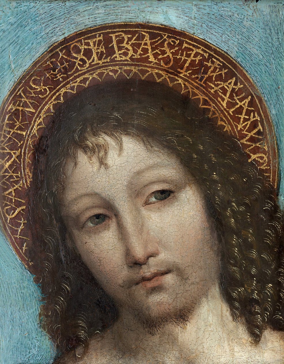 Saint Sebastian - Maleri af Ambrogio Stefani da Fossano, dit il Bergognone eller Borgognone (Le Bouguignon) (1453-1523), olie på træ (23x18 cm) - Saint Sebastian, Olie på træ af Ambrogio Bergognone, slutningen af ​​det 15.-begyndelsen af ​​1500-tallet - Pr af Ambrogio da Fossano (c.1460 1523)