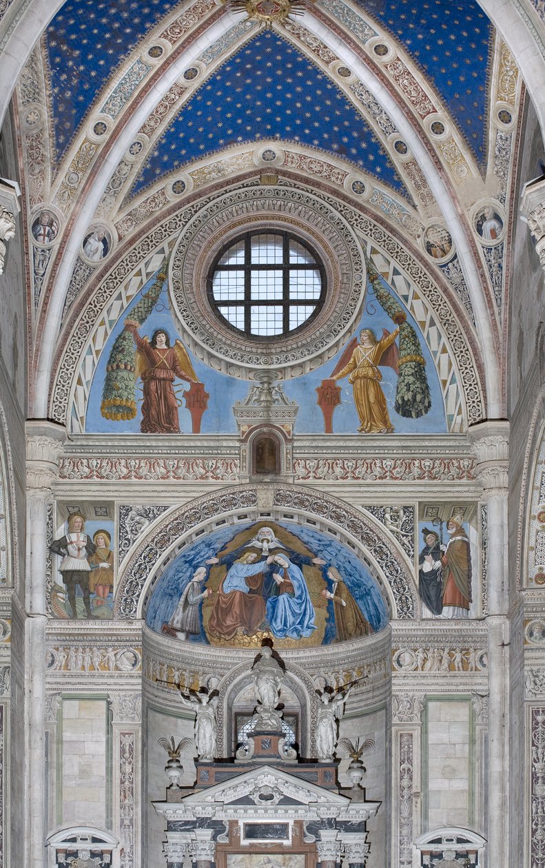 Kroning af Jomfru Maria med Gud og Helligånden mellem Francesco og Ludovico Sforza, 1500-1522 af Ambrogio da Fossano