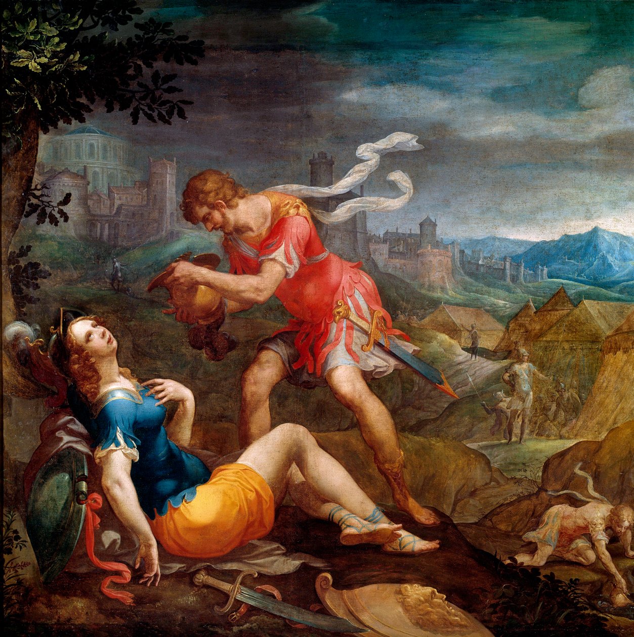 Tancrede døber Clorinde Illustration til digtet "La jerusalem delivree"" af Torquato Tasso (kendt som Le Muche af Ambroise Dubois