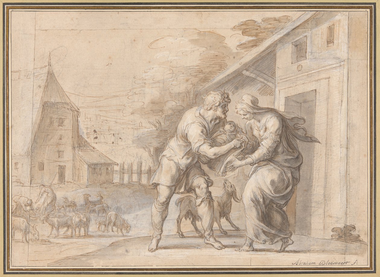 Gedehyrden Lamon overrækker spædbarnet Daphnis til sin kone Myrtele af Ambroise Dubois
