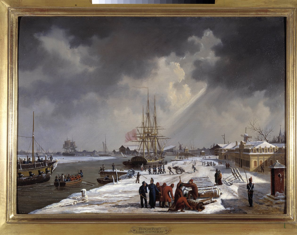 Le port de Rochefort af Louis Garneray, sd. ca. 1820, Olie paa Lærred, H. 0,330; L. 0,460. CCIP Coll. af Ambroise Louis Garneray