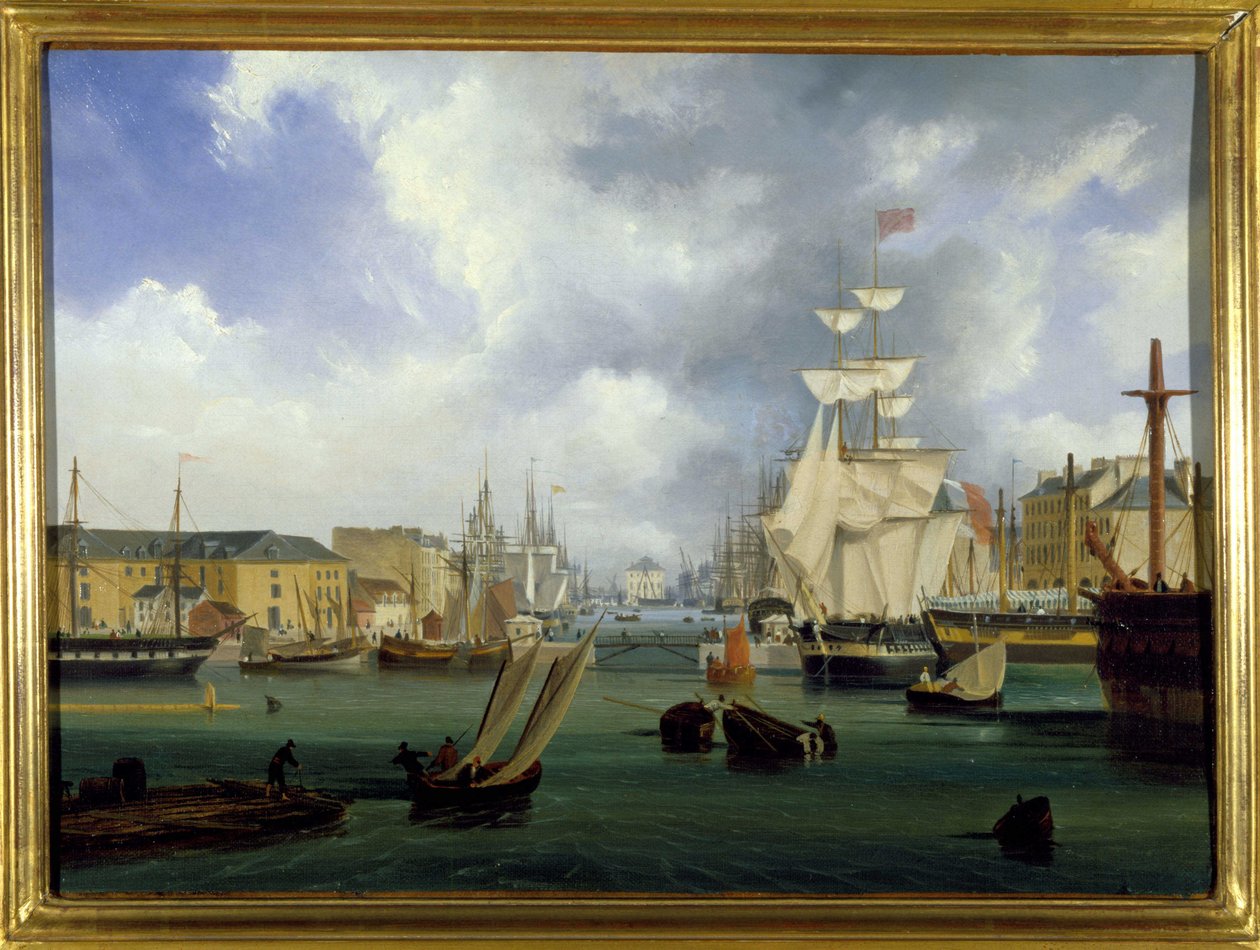 Havnen i Le Havre, Grand Bassin, af Louis Garneray, sd. ca. 1820, Olie paa Lærred, H. 0,330; L. 0,460. CCIP Coll. af Ambroise Louis Garneray