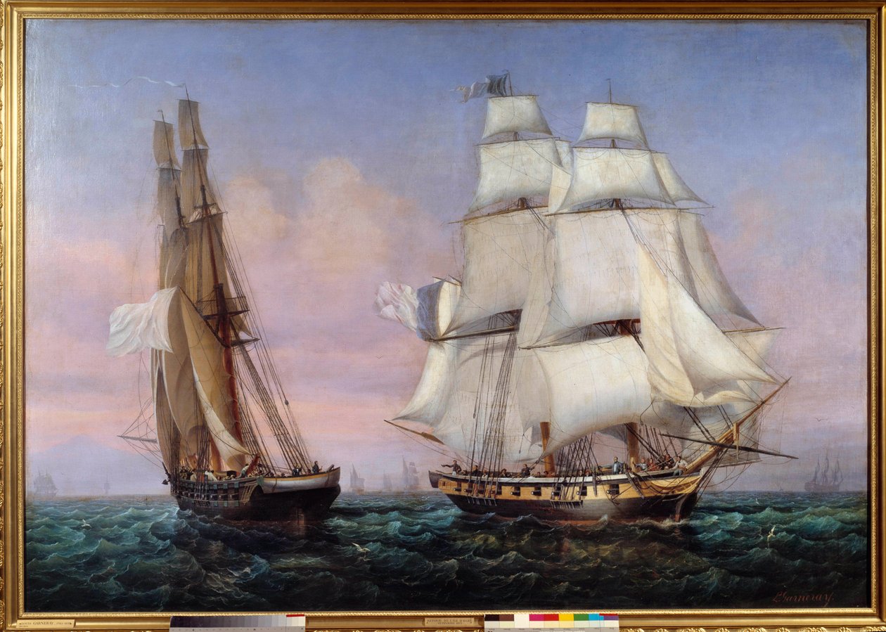 Retur fra øen Elba 28/02/1815 Napoleon I (1769-1821) ombord på skibet "" The inconstant""" krydser "" Zephyr""". Maleri af Ambroise Louis Garneray (1783-1857) 1837 søn. 1,87x2,27 m af Ambroise Louis Garneray