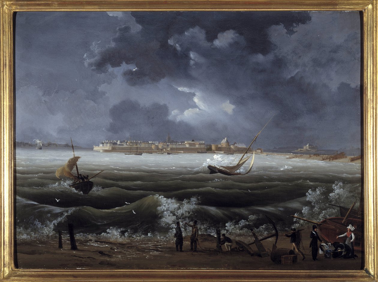 Saint Malo, af Louis Garneray, sd. ca. 1820, Olie paa Lærred, H. 0,330; L. 0,460. CCIP Coll. af Ambroise Louis Garneray