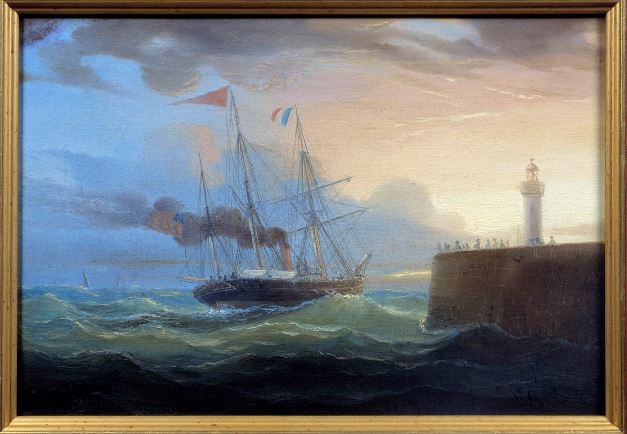 Steam Outgoing the Harbour Maleri af Louis Garneray (1783-1857) Fecamp fra det 19. århundrede, Museum of the Newfoundland af Ambroise Louis Garneray