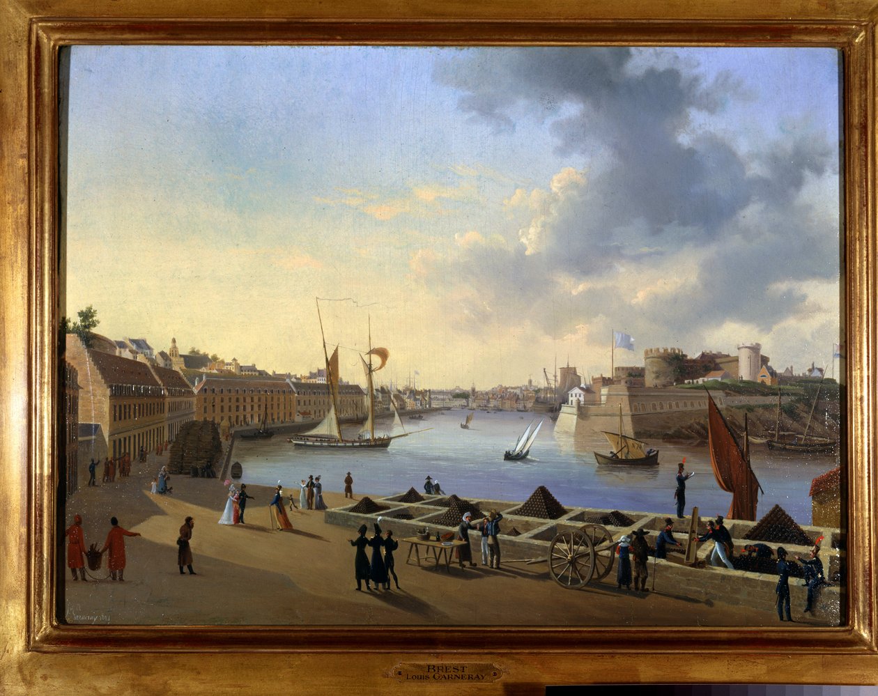 Havnen i Brest og artillerilageret - maleri af Louis Garneray, ca. 1820, Olie på lærred, H. 0,330; L. 0,460. CCIP Coll. af Ambroise Louis Garneray