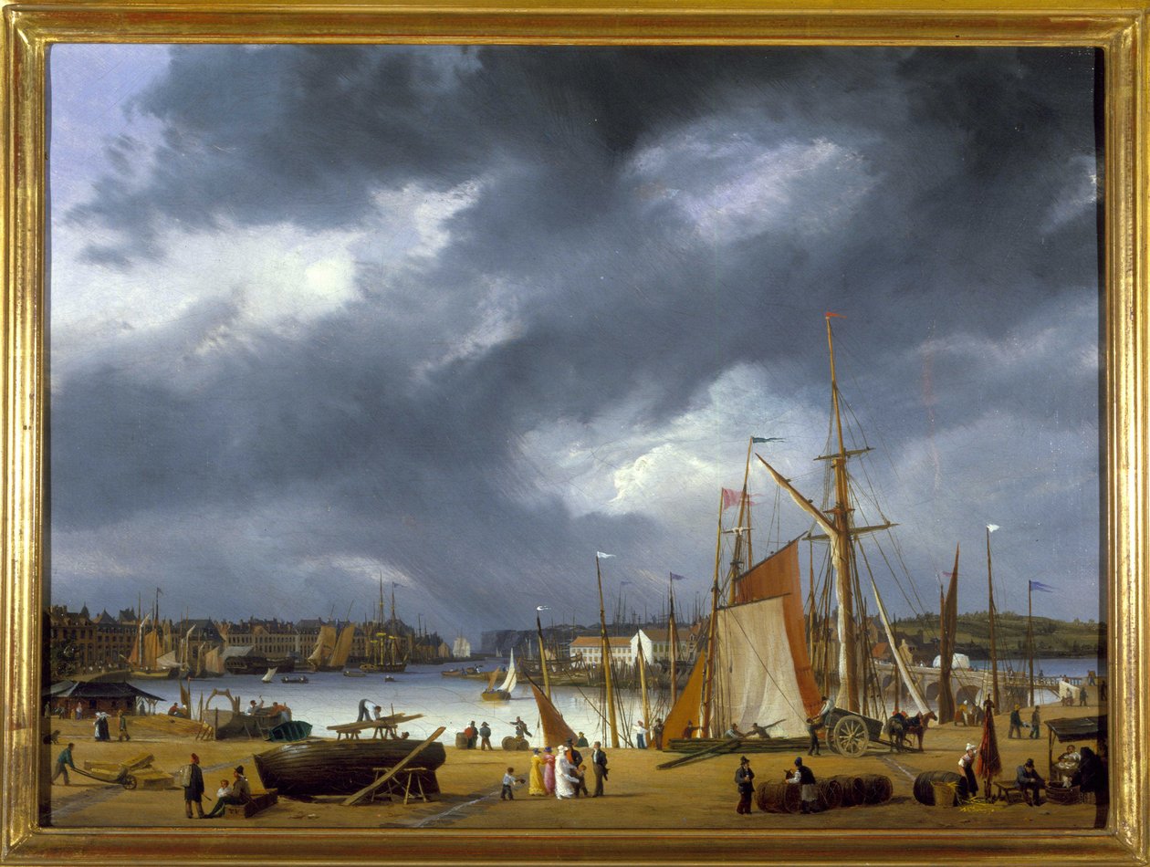 The Port of Dieppe af Louis Garneray, sd. ca. 1820, Olie paa Lærred, H. 0,330; L. 0,460. CCIP Coll. af Ambroise Louis Garneray