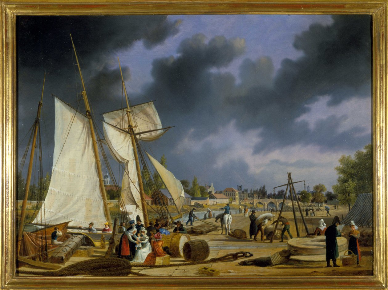 Havnen i Caen, af Louis Garneray, sd. ca. 1820, Olie paa Lærred, H. 0,330; L. 0,460. CCIP Coll. af Ambroise Louis Garneray
