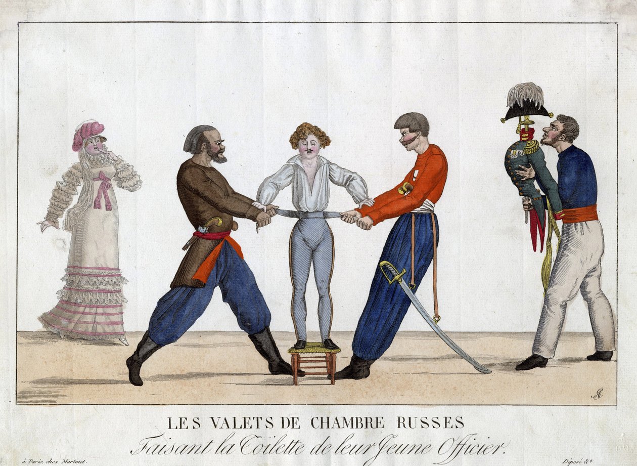 Toilet af en ung russisk officer - Garneray, Ambroise Louis (1783-1857) - ca. 1815 - Radering, akvarel - 24x32,6 - Privat Samling af Ambroise Louis Garneray