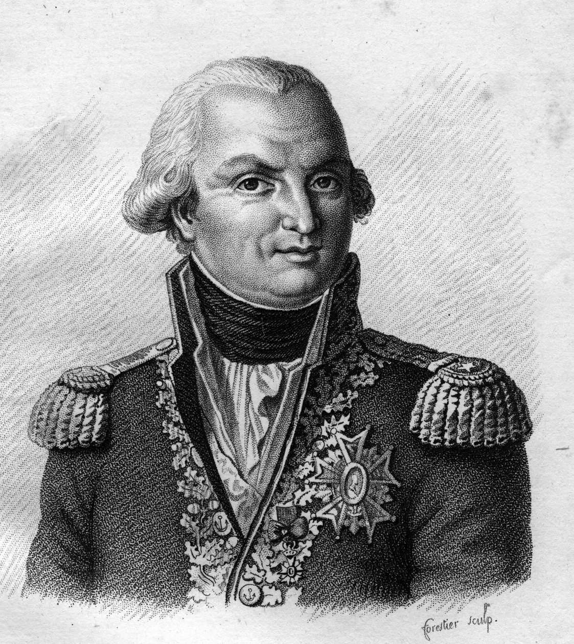 Admiral Villaret de Joyeuse (Louis Thomas, greve af Villaret de Joyeuse) fransk admiral (1747 til 1812). i "Portrætter af franske generaler efter franskmændenes sejre og erobringer"". Graveret af Ambroise Tardieu i 1818. Stella Collection. af Ambroise Tardieu