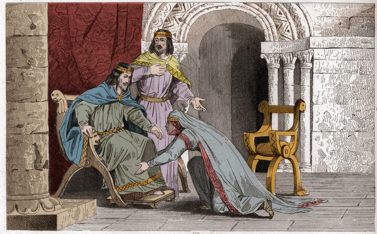 Emme kysser knæet på sin mand Raoul (d936) som anerkendelse af hans suverænitet - Emma de France (894-934) kysser knæene på sin mand Raoul (ca. 890-936), som hun valgte som konge under fangenskabet af Charles III. the Simple - Indgravering af 1825 in af Ambroise Tardieu