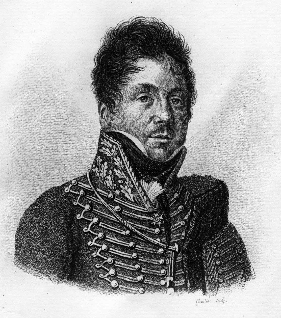 François FOURNIER SARLOVEZE (Sarlovese) 1774-1827- i "Portrætter af franske generaler efter franskmændenes sejre og erobringer"". Graveret af Ambroise Tardieu i 1818. Stella Collection. af Ambroise Tardieu