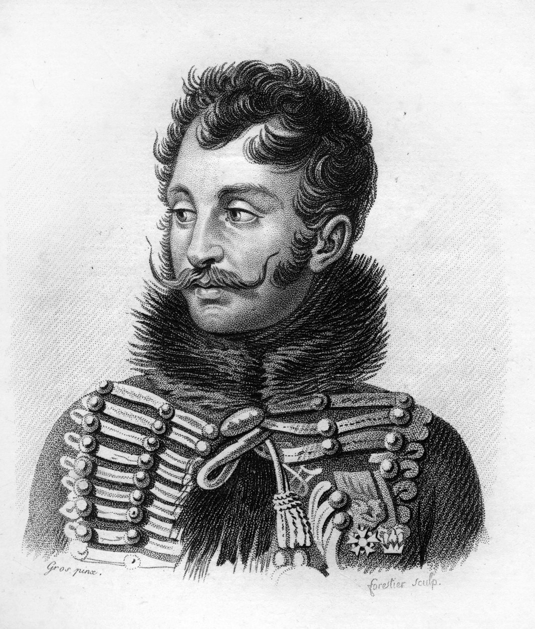 General grev Antoine de Lasalle (1775-1809), dræbt i Wagram.- i "Portrætter af franske generaler efter franskmændenes sejre og kampe"". Graveret af Ambroise Tardieu i 1818. Stella Collection. af Ambroise Tardieu