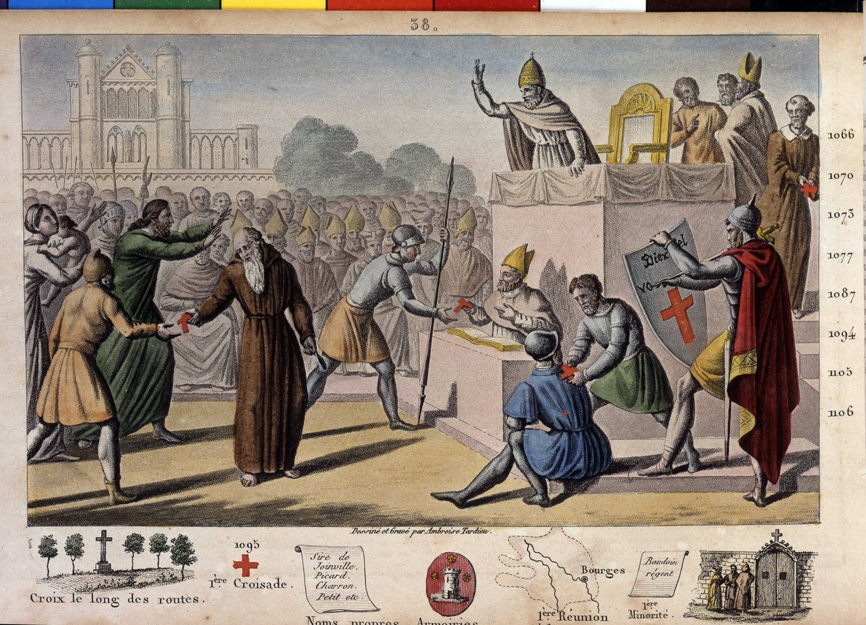 Gud ønsker det: ved koncilet i Clermont (i dag Clermont Ferrand (Clermont-Ferrand), Auvergne), prædiker Eremitten Peter det første korstog for pave Urban II af Ambroise Tardieu